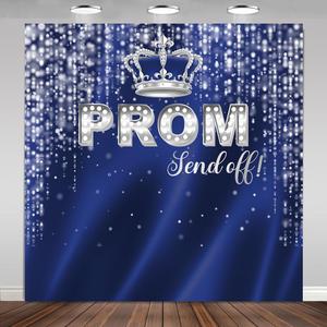 Prom Send Off Backdrop 6x6ft Blue and Silver 2025 Graduation Photography Background Party Decorations Class of 2025 Congrats Grad Banner Photo Booth Props