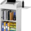 Podium Stand with Wheels, Rolling Podium for Teachers Host Stand Portable Mobile Standing Desk Podium Church Pulpit Lectern Presentation Stand with Storage for Classroom Lecture Wedding