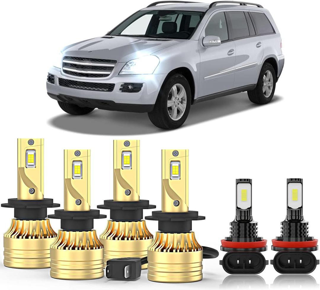 Compatible For Mercedes Benz GL450 2007-2012 LED Light Bulbs,H7 High H7 Low + H8 Fog Lights, 500% Brightness, 6000K H7 H11 Bulbs Combo,11000LM,Plug and Play,6-Pack