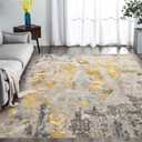 vivorug Washable Rug, Ultra Soft Area Rug 8x10, Non Slip Abstract Rug Carpet, Stain Resistant Rugs for Living Room Bedroom, Modern Fluffy Rug (Grey/Mustard, 8'x10') 
