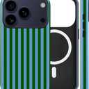 Magnetic for iPhone 17 Pro Case Cute Stripes Phone Case, Shockproof Slim TPU and Hard PC Protective Phone Cover Compatible with MagSafe Designed for Women Girls, Green and Blue