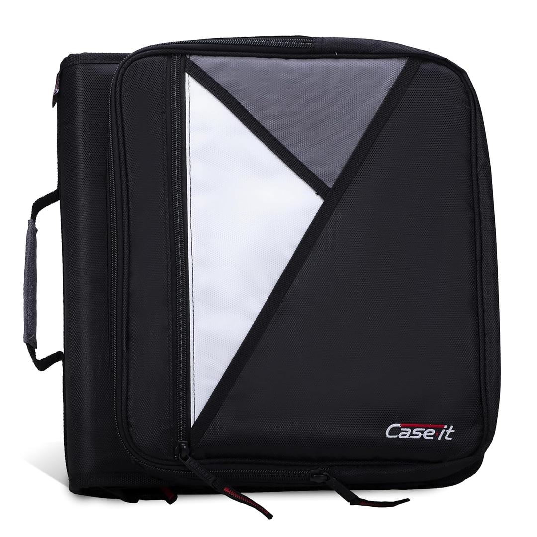 Case-it Universal Zipper Binder | 2-Inch O-Rings, 13-Inch Laptop/Tablet Padded Pocket, 400 Sheet Capacity, Multiple Storage Pockets & Shoulder Strap | School & Office Organizer | LT-007 Jet Black