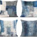 Emvency Set of 4 Throw Pillow Covers Blue and Grey White Art Artwork Contemporary Decorative Gray Cushion Sofa Bedroom Car Decor Pillow Cases Home Decorative Square 18x18 Inches Pillowcases