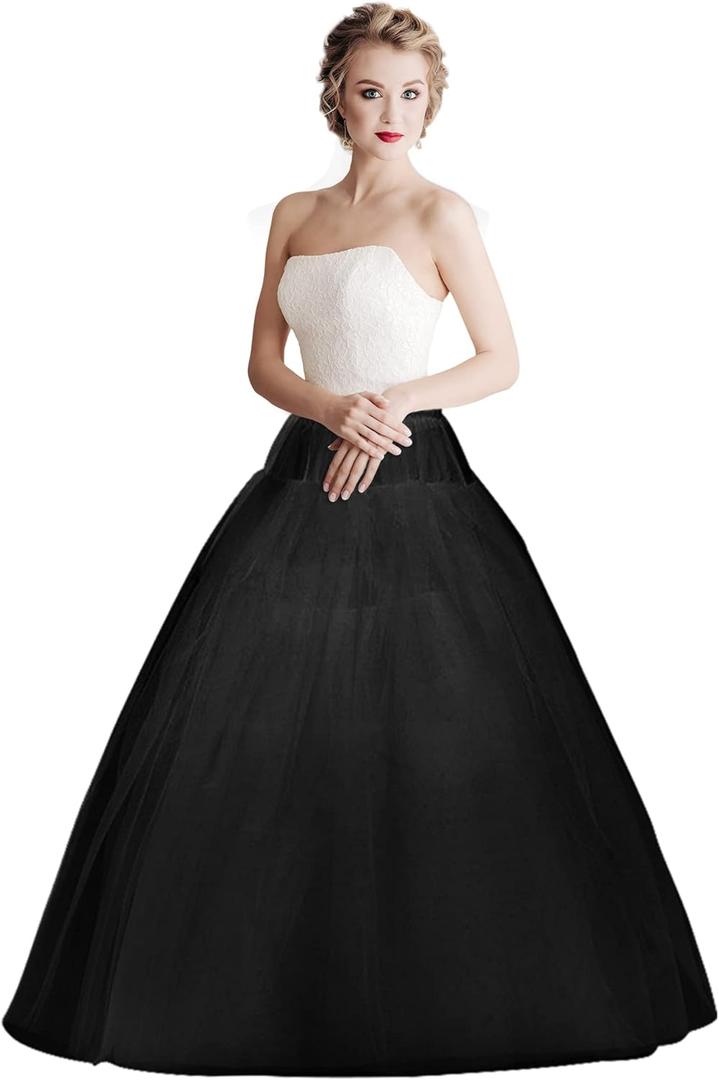 Women Petticoat Crinoline Underskirt Petticoat Skirt Full Floor Length Petticoat Slips for Wedding Dress (One Size, Hoopless-black)