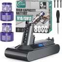 EGR 8000mAh Battery Replacement Compatible with Dyson V10 Animal/Absolute/Fluffy/Motorhead SV12 Cordless Stick Vacuum Cleaner with 2 Filters (Not Fit V8 and SV10).