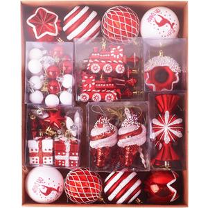 UPSINGK 72pcs Christmas Ball Ornaments for Xmas Tree Red White Large Christmas Ornaments Shatterproof Christmas Tree Decorations Balls with Hanging Loop for Holiday, Wedding, Party Decors (Multi-Size/72 count)