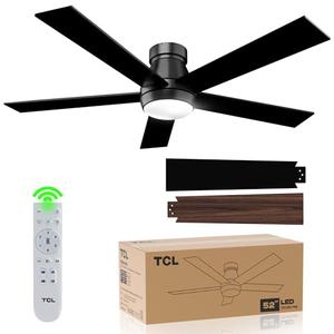 TCL 52" Black Ceiling Fan with Light and Remote, Modern LED 3-Color, 3CCT, Quiet Motor for Bedroom, Living Room, Dining Room, Ceiling Fans with Lights (Brown)