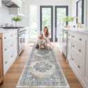YOUFORTONG Washable Runner Rug 3x12: Indoor Vintage Soft Kitchen Runners Non-Slip Rubber Backing Stain Resistant Hallway Entryway Carpet Ultra Thin Floor Decor Mat for Living Room Bedroom (Blue, 3x12)