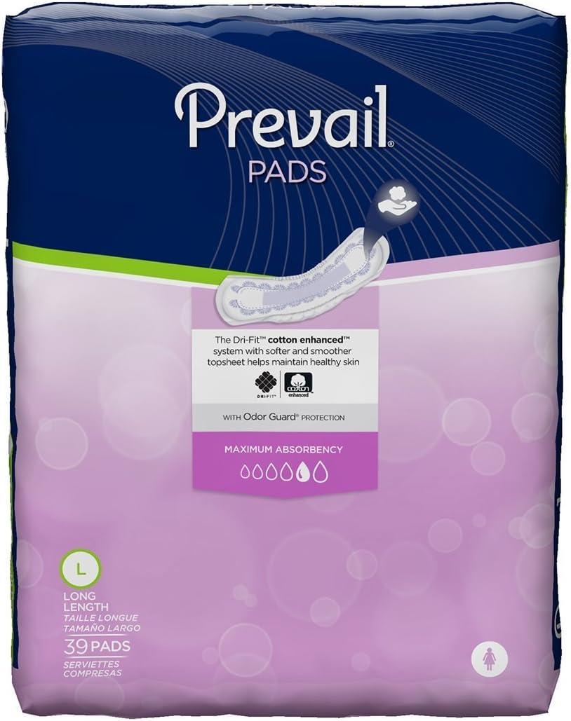 Prevail Incontinence Bladder Control Pads for Women, Maximum Absorbency, Long Length, 39 count