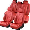 KEYOOG 5-Seater Car Seat Covers Full Set, Fit for Front and Rear Seats of Cars, Waterproof and Breathable Nappa Leather, Compatible with Airbags, Car Seat Protector Covers for Most Cars - Red