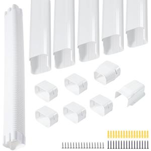 4 Inch 10Ft PVC Mini Split Line Set Cover, Paintable Slim Decorative Tubing Kit for Ductless Air Conditioners, Central AC, Heat Pump Systems, HVAC Line Hide - white