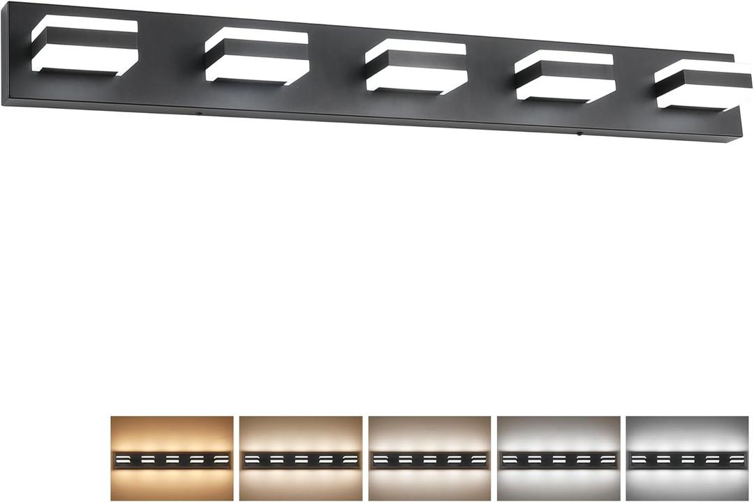 SOLFART 5 Lights Bathroom Light Fixtures Modern Bathroom Lights Over Mirror Black Vanity Lights for Bathroom LED Light Fixture Restroom 5 Color Temperature Adjustable 5CCT (37.4 inch)
