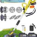 Electric Weed Wacker Cordless Eater Battery Powered Brushless Brush Cutter with 2X4.0Ah Batteries and Charger 24V Powerful Weed Trimmer 2 Types Metal Blades for Lawn Yard Garden (Green)