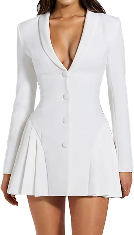 BELLA BARNETT V-Neck Blazer Dress Mini Business Dress Long Sleeve Dress Sexy Outfit for Women S