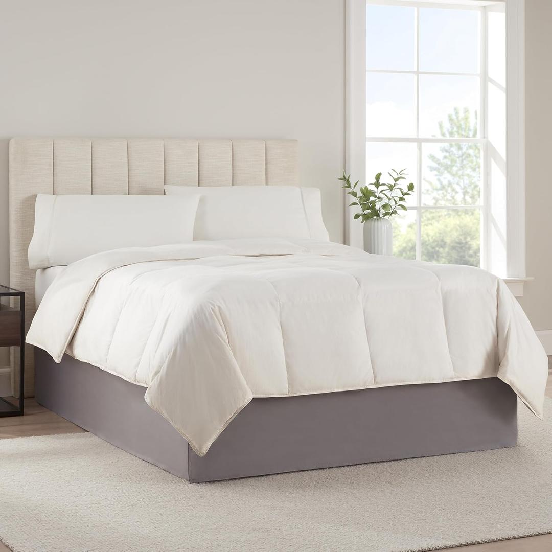 SERTA Modern Solid Bed Skirt, Hotel Quality Dust Ruffle with 13 Inch Drop, Machine Washable, King, Dark Grey