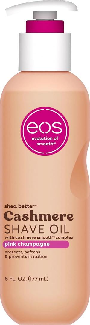 Eos Cashmere Shave Oil Pink Champagne, Moisturizing Shave Oil with Shea Butter & Glycerin, Helps Prevents Irritation & Razor Burn, Vegan, 6 fl oz