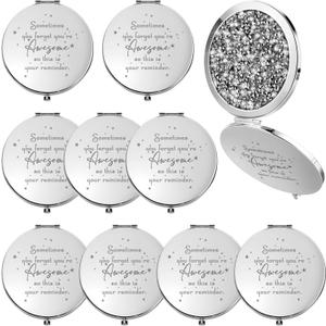 Roowest 10 Pcs Inspirational Compact Mirror Bulk You're Awesome Reminder Appreciation Gifts for Women Employee Coworker Friends Sisterhood Mothers Day Party Favors Pocket Mirrors (White)