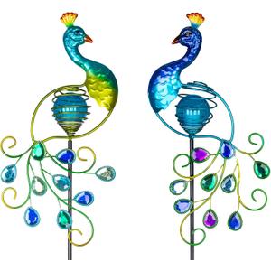 Viveta Garden Solar Lights Decorative, 2 Pack Metal Peacock Solar Lights Stake for Outdoor Garden Patio Yard Lawn Decorations