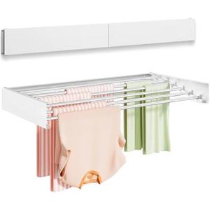 Vikaqi Wall Mounted Clothes Drying Rack 40 inches, Foldable Wall Mount Laundry Rack Folding Indoor, Drying Rack Clothing Collapsible, Hidden Space Saver with Wall Template, 6 Rods, White