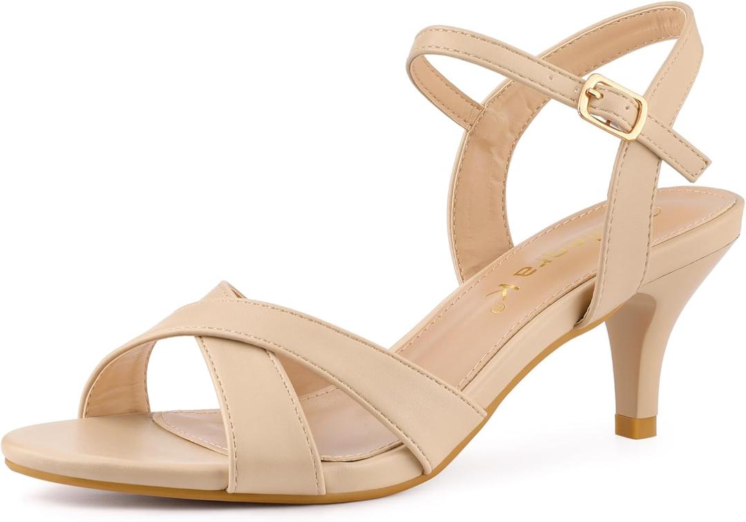 Allegra K Women's Cross Straps Kitten Heel Sandals (9.5, Nude)