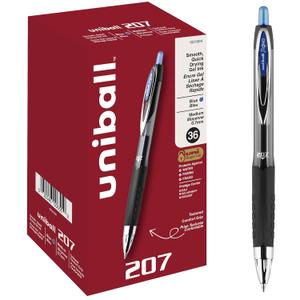 Uni-Ball 207 Retractable Gel Pens, Medium Point (0.7mm), Blue, 36 Count