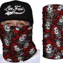 3 x Breathable Fabric Face Mask, Tubular Bandana 100% Polyester Microfiber Face Protection with SPF 40 for Men and Women- With Sewn Edges (Red Santa Muerte Neck Gaiter)