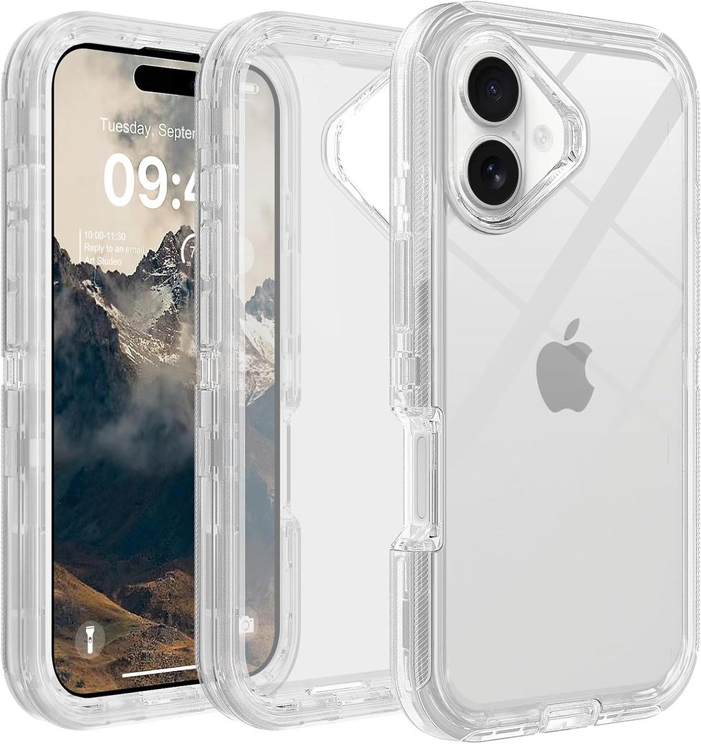 TUTUKII for iPhone 16 Case Clear, Anti-Yellowing, Shockproof Protective Transparent Case, Triple-Layer Heavy Duty Protection Phone Case Cover for Apple iPhone 16 6.1", Crystal Clear
