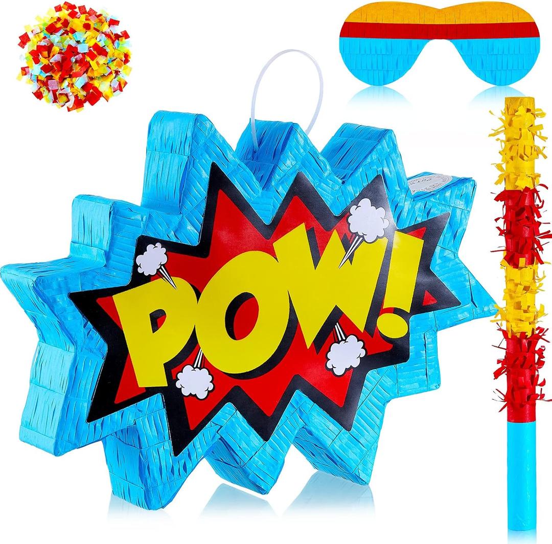Comic Book Pop Piata for Birthday Party Colorful Piata with Stick, Blindfold, Confetti for Adults Birthday Baby Shower Party Supplies Comic Book Pop Piata for Birthday Party Colorful Piata with Stick, Blindfold, Confetti for Adults Birthday Baby Shower Party Supplies