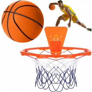 Silent Basketball and Hoop Set Soft Foam Indoor Basketball No Noise for Indoor Dribbling and Shooting Practice Ideal for Teens Adults (Size 7, Orange)