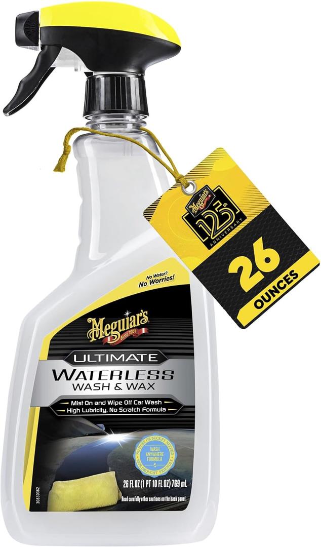 Meguiar's Ultimate Waterless Wash & Wax, Scratch-Free Waterless Car Cleaning Spray That Makes Detailing Quick and Easy, 2-in-1 Cleaner and Protection to Help Your Ride Shine, 26 Oz