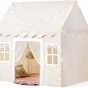 Tiny Land Play Tent with Padded Mat & LED Lights, Kids Tent, Playhouse for Kids, Indoor Bed Tent for Toddler, Toys for 3,4,5,6-Year-Old Girls, Neutral Color Play Room Furniture (Off-white)