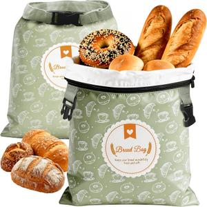 Zunmial Bread Bags for Homemade Bread, 2 Pack Reusable Sourdough Bread Bags, 17"13" Bread Storage Bag for Fresh Keeping with Lining & Zipper, Freezer Safe & BPA Free, Gift Giving (Green & Green)