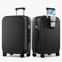 mixi Checked Luggage with Cup Phone Holder Hard Shell Rolling Travel Suitcases with Spinner Wheels,26 Inch Black