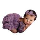 Newborn Photography Outfits Girl, Baby Girl Photoshoot Props, Lace Romper with Headband for 0-3 Months Newborn (Purple)
