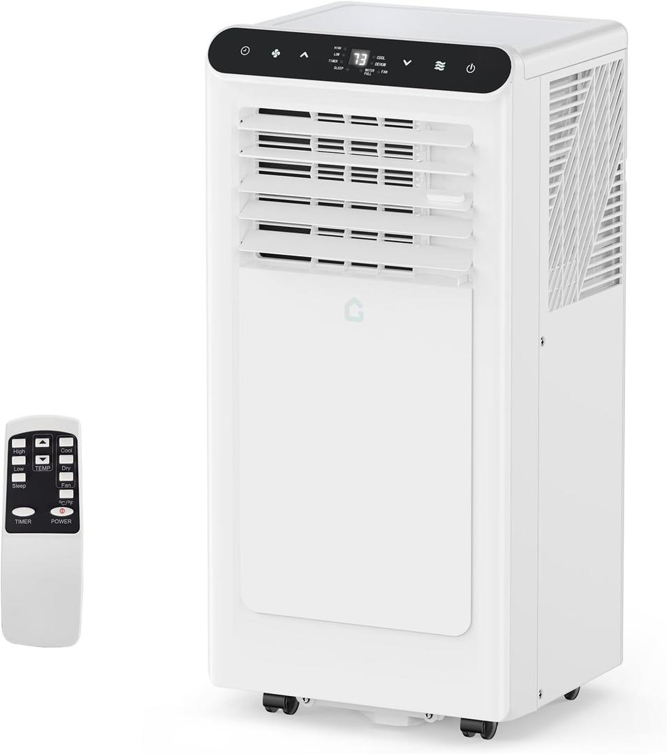GarveeHome 10,000 BTU Portable Air Conditioner with 3-In-1 Cooling, Dehumidifier & Fan, Covers Up to 450 Sq.Ft, 24-Hour Timer, Remote Control Included, Ideal for BedroomsWhite+Black Top Cover