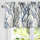 DriftAway Tree Branch Linen Lined Valance Double Layer Thermal Insulated Room Darkening Blackout Valances 3 Inch Rod Pocket Short Window Valance for Living Room Bathroom 52 Inch by 14 Inch Blue