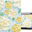 Marble Floral Case for iPad Mini 7/6, Kawaii Slim Cute Folio Clear Back Cover with Pencil Holder, J-Yellow Floral
