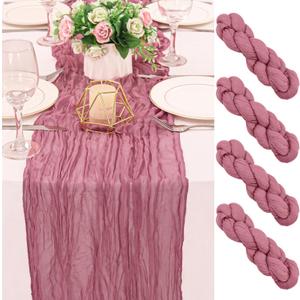 4 Pack 120 Inch Dusty Rose Cheesecloth Table Runner Boho Rustic Gauze Sheer Romantic 10 FT Long Cheese Cloth Table Runner for Bridal Baby Shower Wedding Party Birthday Holiday Home Easter Decor