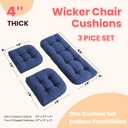 Wicker Chair Cushions 3 Piece Set, Waterproof Outdoor Cushions for Patio Furniture, Loveseat and U-Shaped Wicker Furniture Cushions, Blue