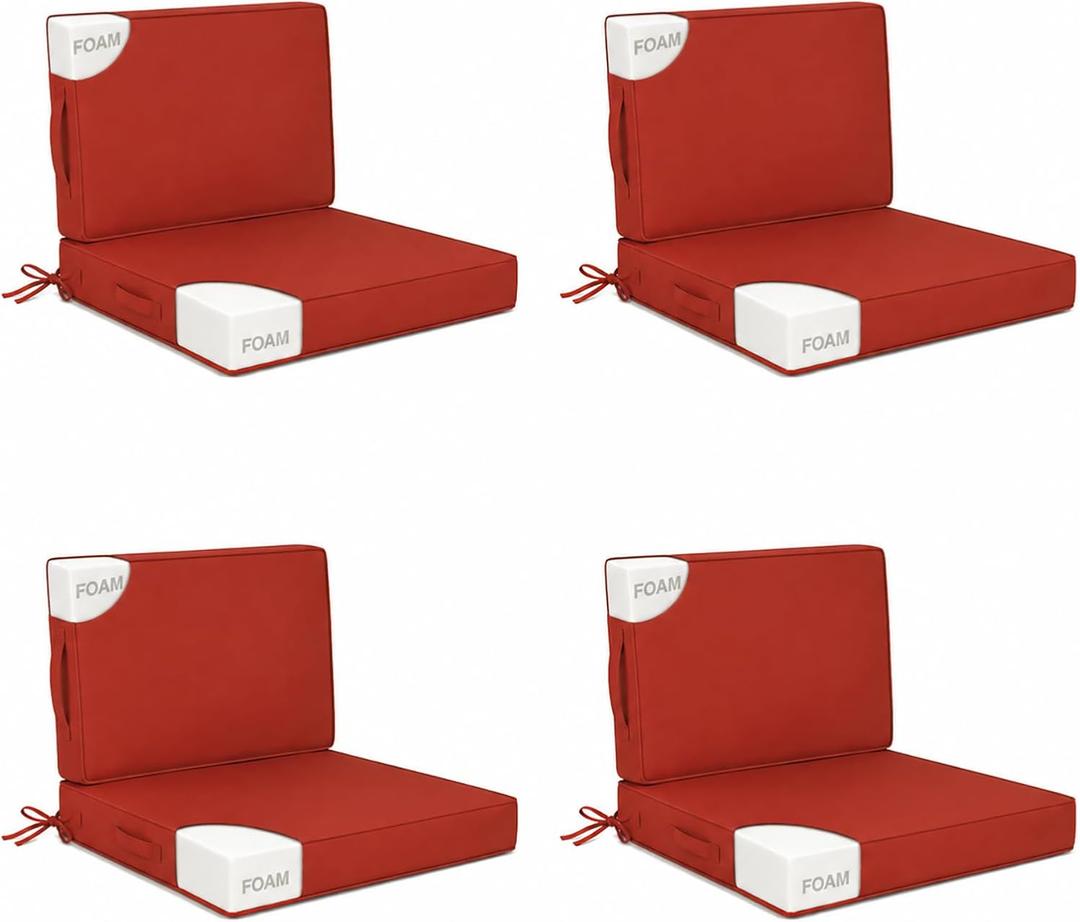 24x24 in Outdoor Foam Deep Seat Cushion Set of 4, Water-Resistant & Fade-Resistant Outdoor Chair Cushions, Replacement for Patio Furniture Deep Seat Sofa & Couch,Brick red