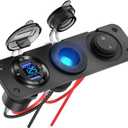 12V USB Outlet Boat Accessories Marine Switch Panel Plug, PD3.0 and Dual QC3.0 USB Ports Aluminum Car Charger with Voltmeter, Lighted 150W Cigarette Lighter Socket and Toggle Switch 3 in 1 DIY Kit