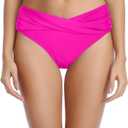 Tempt Me Women Twist Bikini Bottom Moderate High Cut Bathing Suit Bottoms Ruched Swimsuit Bottom (Small, Pink)