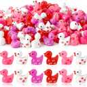 JUNEBRUSHS 50 Pcs Valentine's Day Mini Ducks, Pink Red Tiny Resin Ducks Heart Duck Figures Miniature Ornaments for Vase Filler Jewelry Making DIY Crafts Party Gifts Decorations