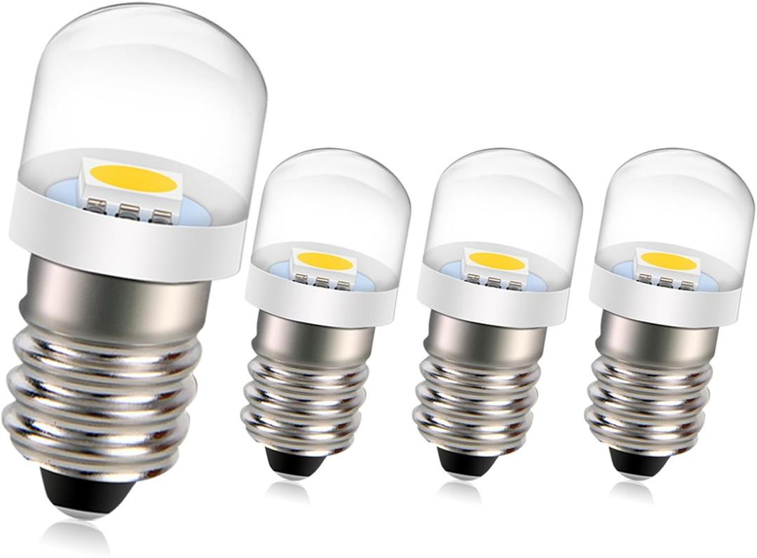 Ruiandsion 4pcs E10 LED Bulb 3V 0.15W 5050 1SMD Warm White 4300K LED Replacement Bulb Upgrade for Lamps Flashlights Torch Light,Negative Earth