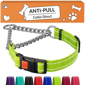 CollarDirect Martingale Dog Collar with Stainless Steel Chain and Quick Release Buckle - Reflective Collar for Large, Medium, Small Dogs - Lime Green, Small (Neck Size 12"-15")