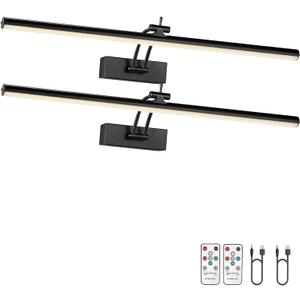 2 Pack 24 inch Picture Light Battery Operated for Wall, Wireless Display Art Lighting for Painting with Remote, Dimmable 6400mAh Picture Frame Lights for Gallery, Black 2 Pack 24 inch Picture Light Battery Operated for Wall, Wireless Display Art Lighting for Painting with Remote, Dimmable 6400mAh Picture Frame Lights for Gallery, Black