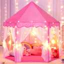 Princess Castle Tent for Girls Fairy Play Tents for Kids Hexagon Playhouse with Big Fairy Star Lights Toys for Children or Toddlers Indoor or Outdoor Games (Pink Princess Tent with Big Star Lights)