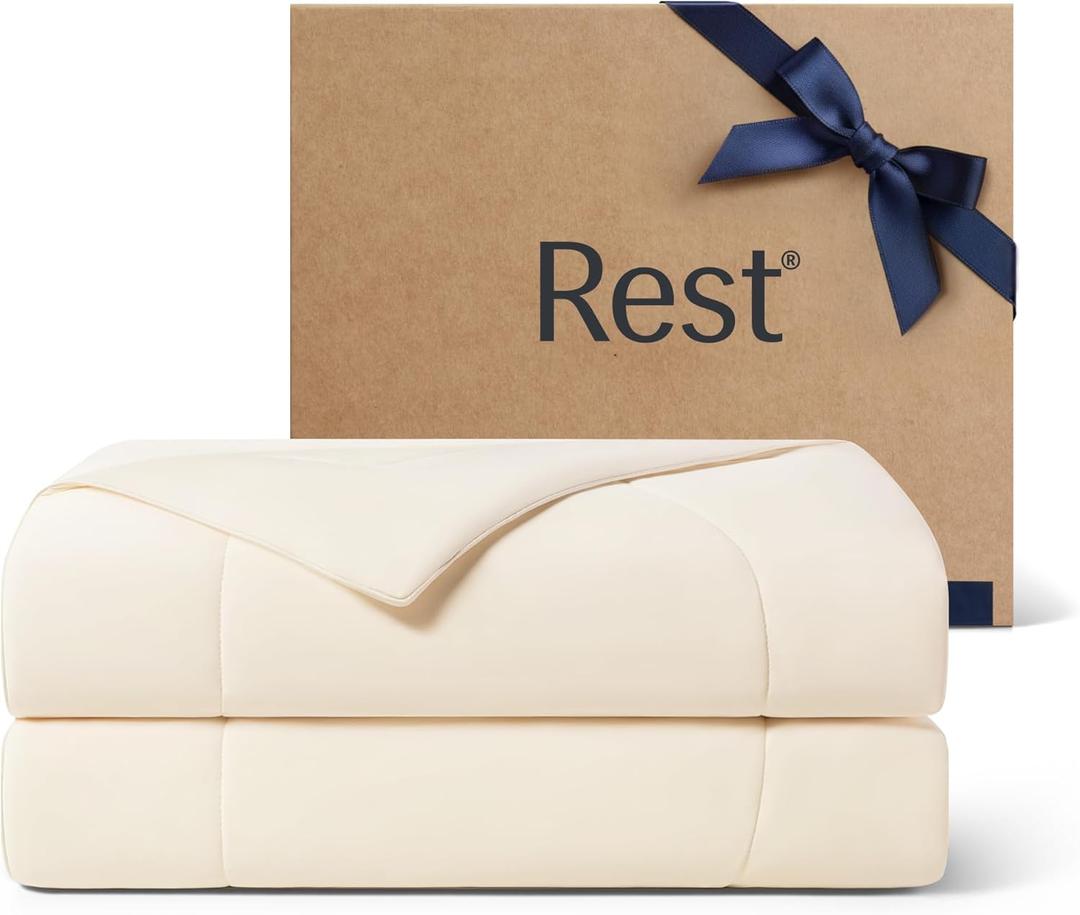 REST Evercool Cooling Comforter, Twin/Twin XL, Blanket for Hot Sleepers, All Season Bedding to Keep Cool for Night Sweats, Breathable Lightweight Blanket, 68"x90" Inches, Snow Ivory