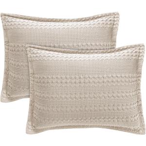 PHF 100% Cotton Ruffle Waffle Pillow Shams Standard Size, 2 Pack 20" x 26" Soft Skin-Friendly Pillowcases, No Filling, Aesthetic Home Decor, Breathable Waffle Weave Bed Pillow Covers, Oatmeal (26" x 20" (Pack of 2), Oatmeal-ruffle)