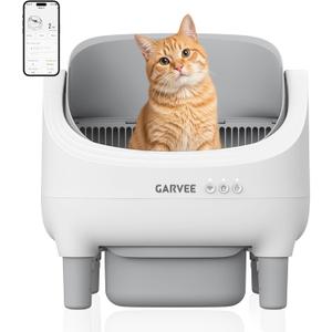 Automatic Cat Litter Box Self Cleaning, App Control, Open-Top Automatic Litter Box with Safety Sensors, Ultra-Quiet, 10.5L Waste Bin with Odor Control, 1 Roll of Garbage Bags, Light Grey | App Control, with Safety Sensors, Ultra-Quiet, 10.5L Waste Bin with Odor Control, 1 Roll of Garbage Bags